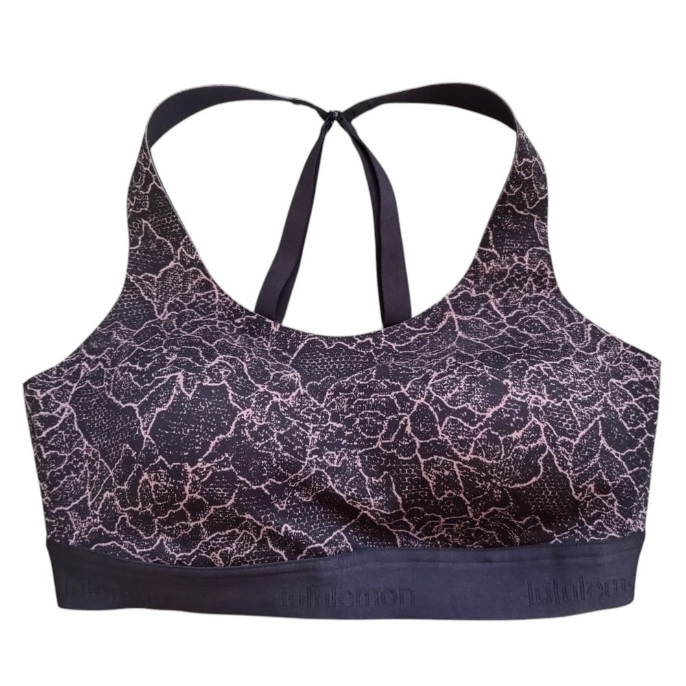 Lululemon Fine Form Lacescape Spanish Rose Black Bra